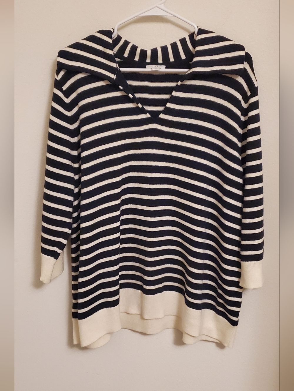 J. Jill Navy and White Striped Knit Top Size 2X Natuical Preppy